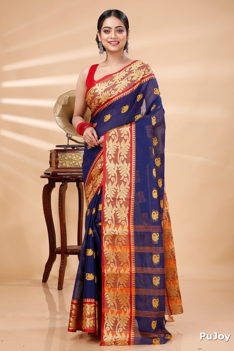 Naby Blue Pure Cotton HasFul Tant Saree (787)