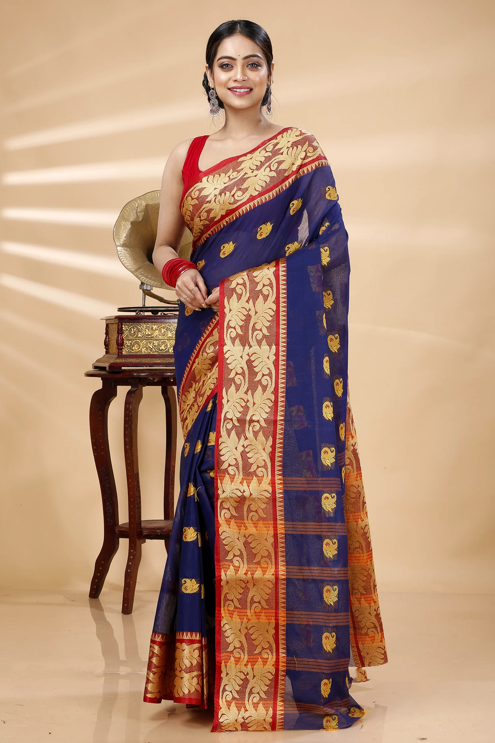 Naby Blue Pure Cotton HasFul Tant Saree (787)