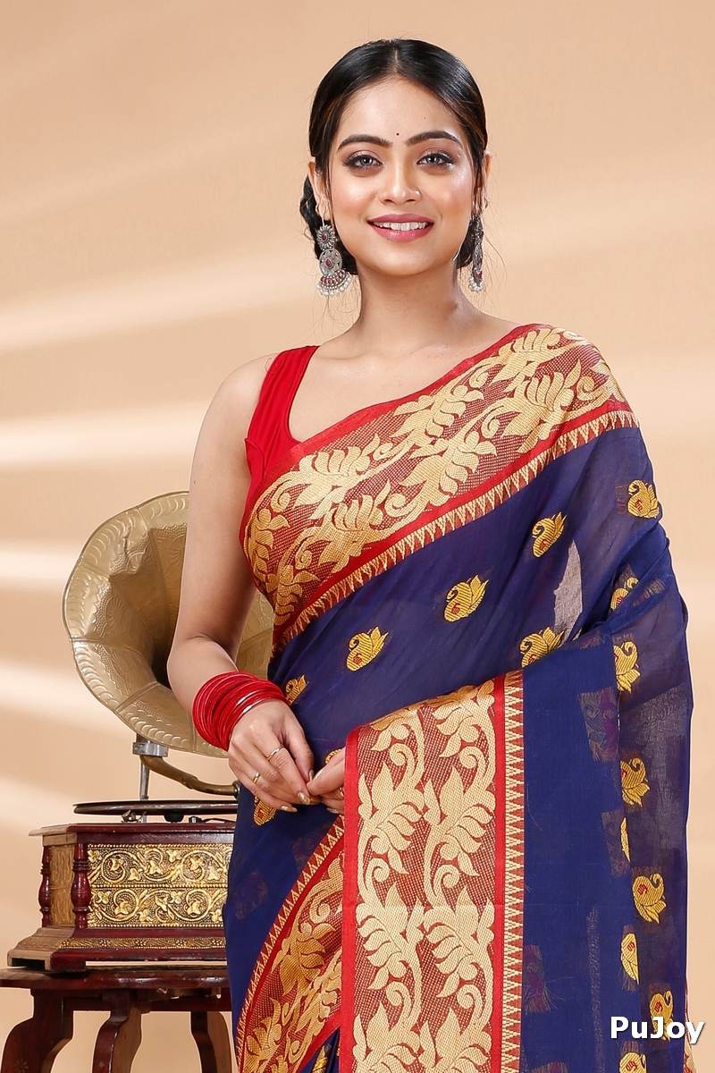 Naby Blue Pure Cotton HasFul Tant Saree (787)