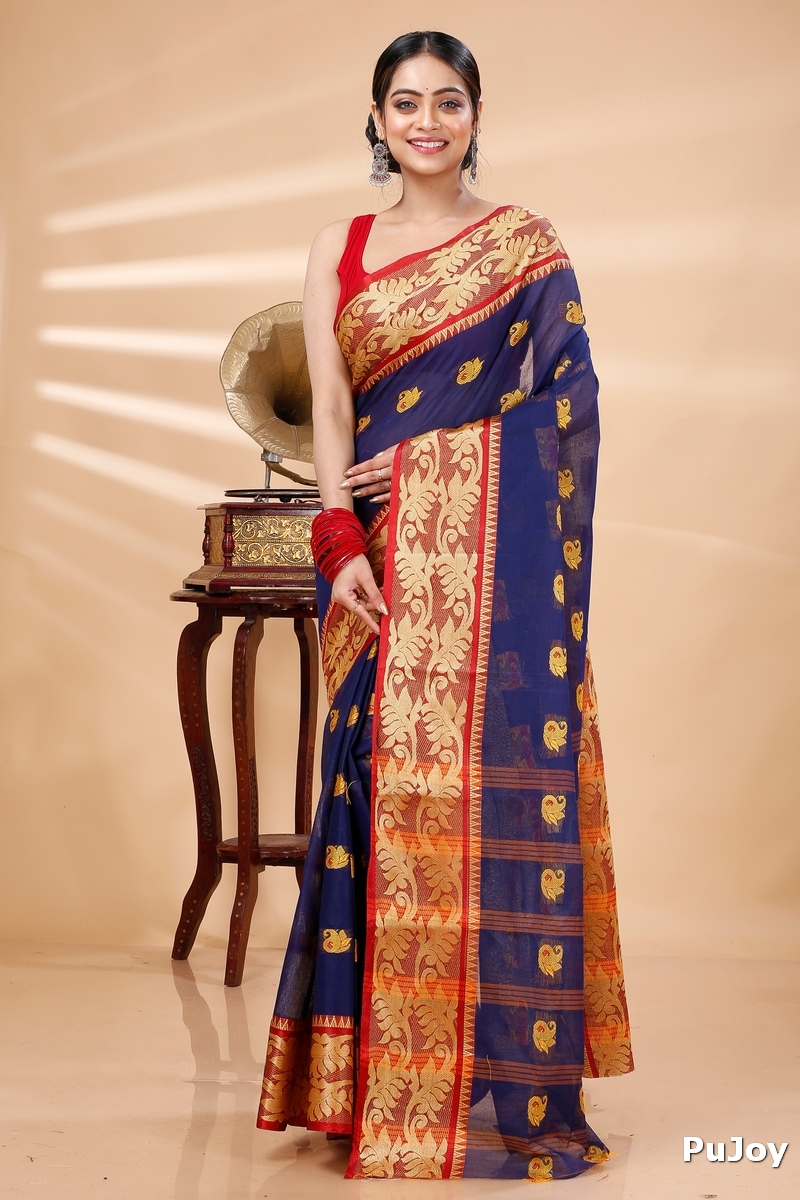 Naby Blue Pure Cotton HasFul Tant Saree (787)