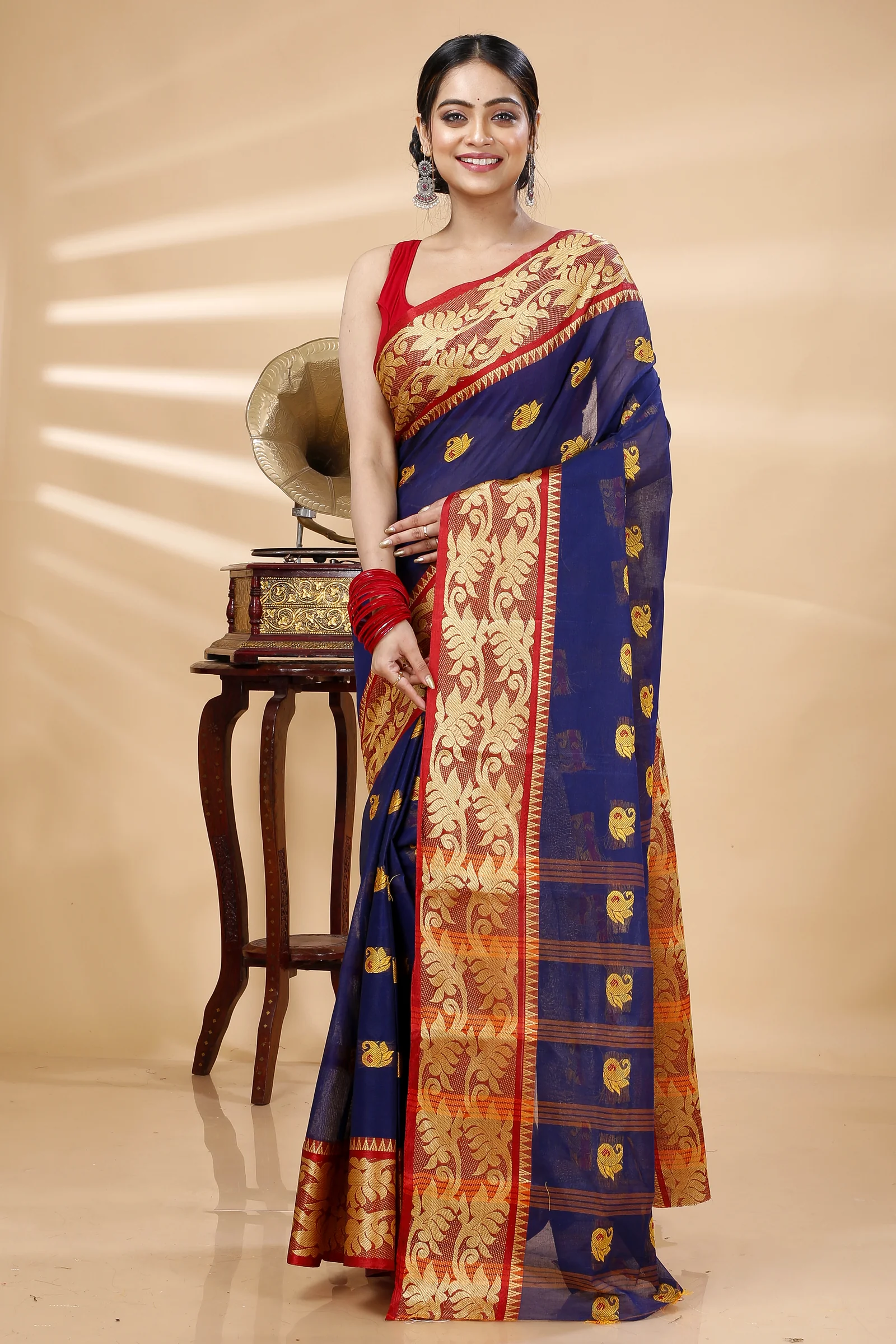 Naby Blue Pure Cotton HasFul Tant Saree (787)