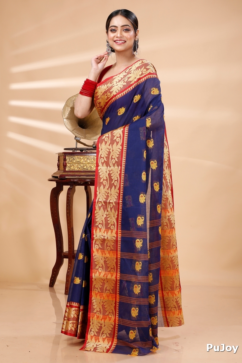 Naby Blue Pure Cotton HasFul Tant Saree (787)