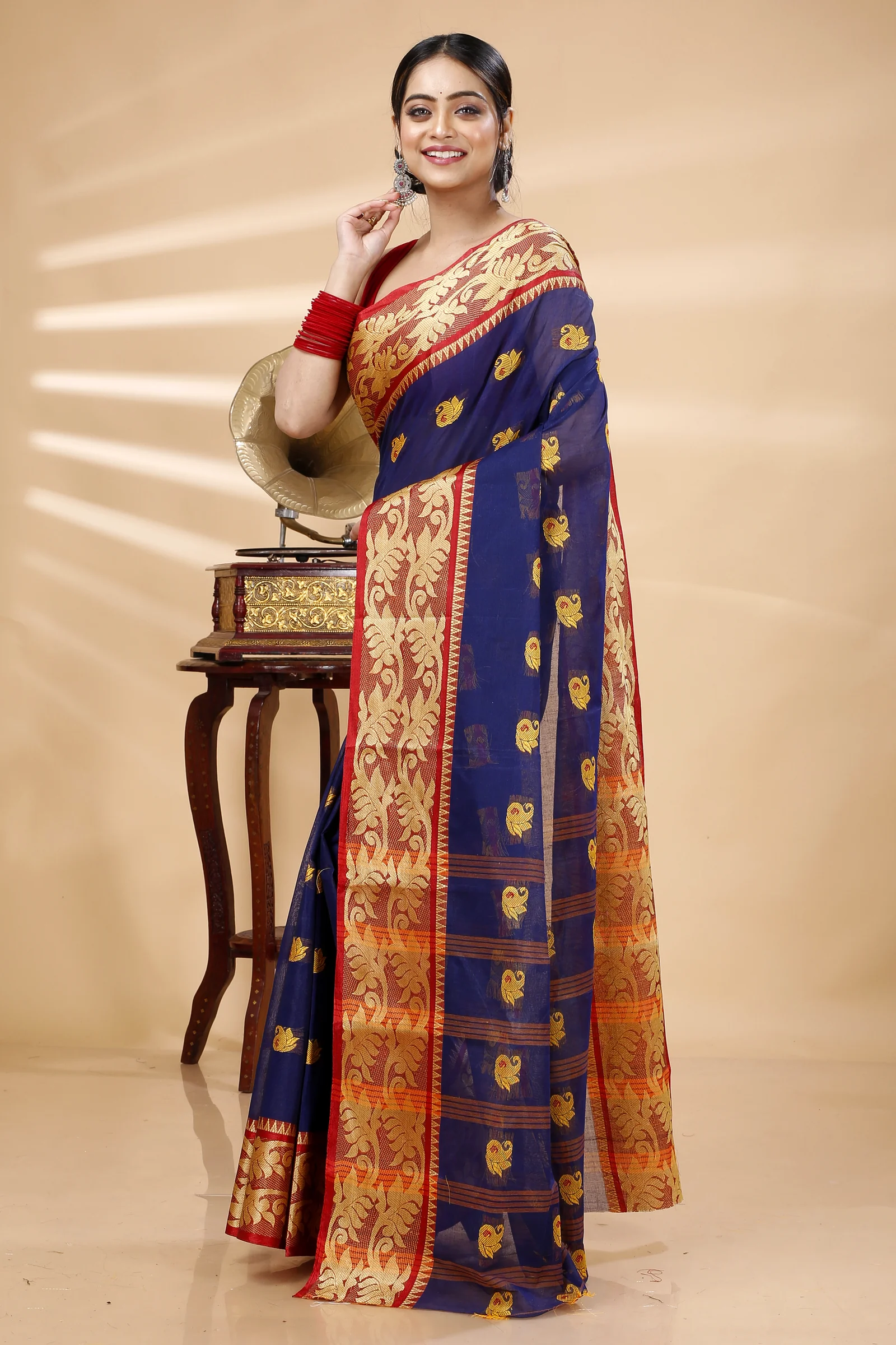 Naby Blue Pure Cotton HasFul Tant Saree (787)