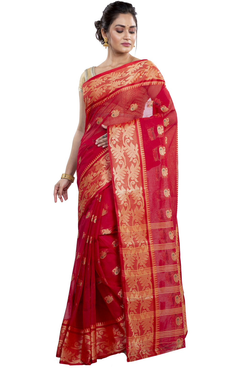 Red Pure Cotton HasFul Tant Saree (788)