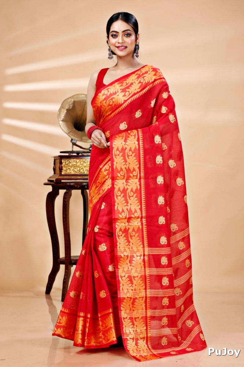 Red Pure Cotton HasFul Tant Saree (788)