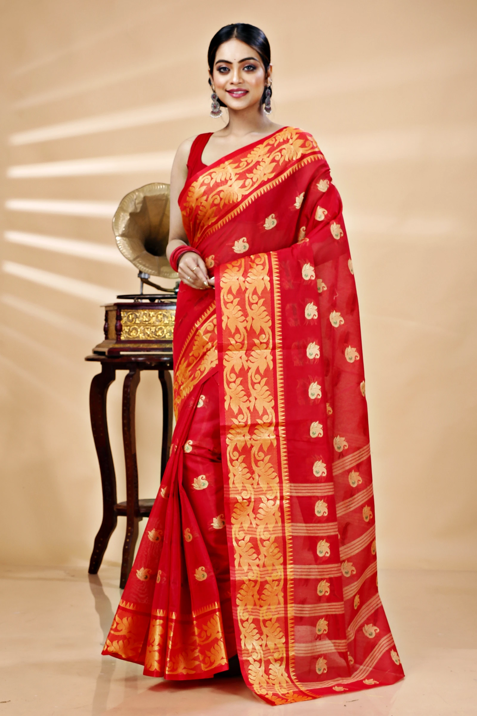Red Pure Cotton HasFul Tant Saree (788)