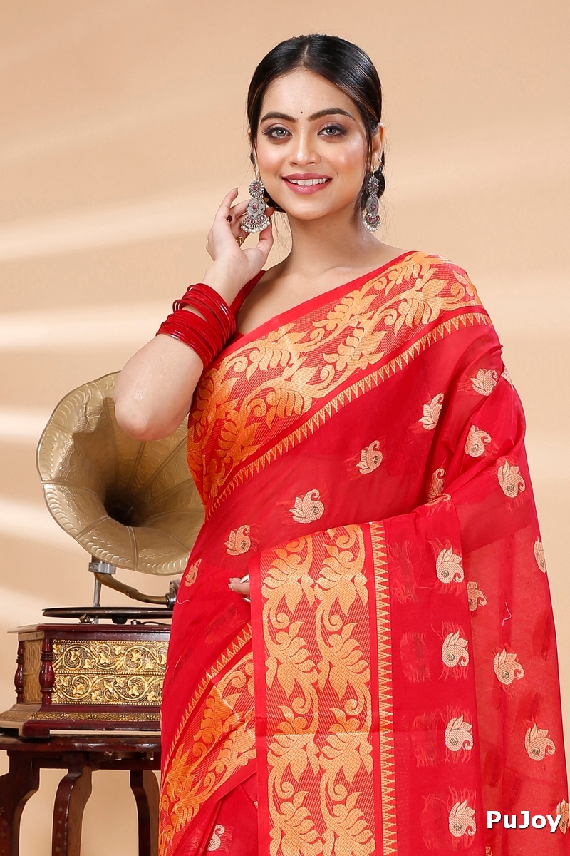 Red Pure Cotton HasFul Tant Saree (788)
