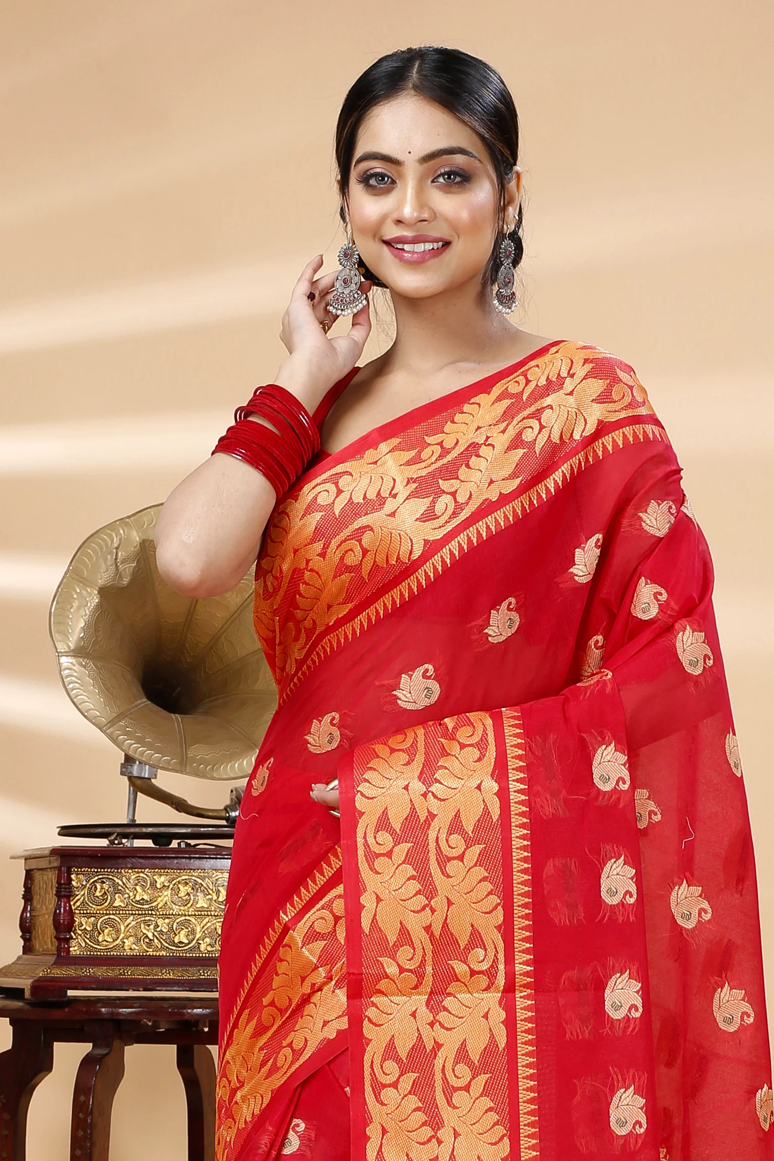 Red Pure Cotton HasFul Tant Saree (788)