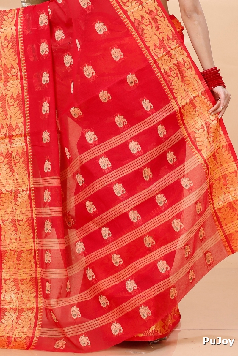 Red Pure Cotton HasFul Tant Saree (788)