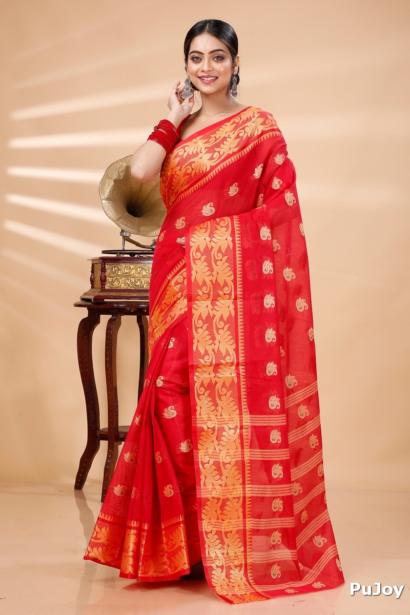 Red Pure Cotton HasFul Tant Saree (788)
