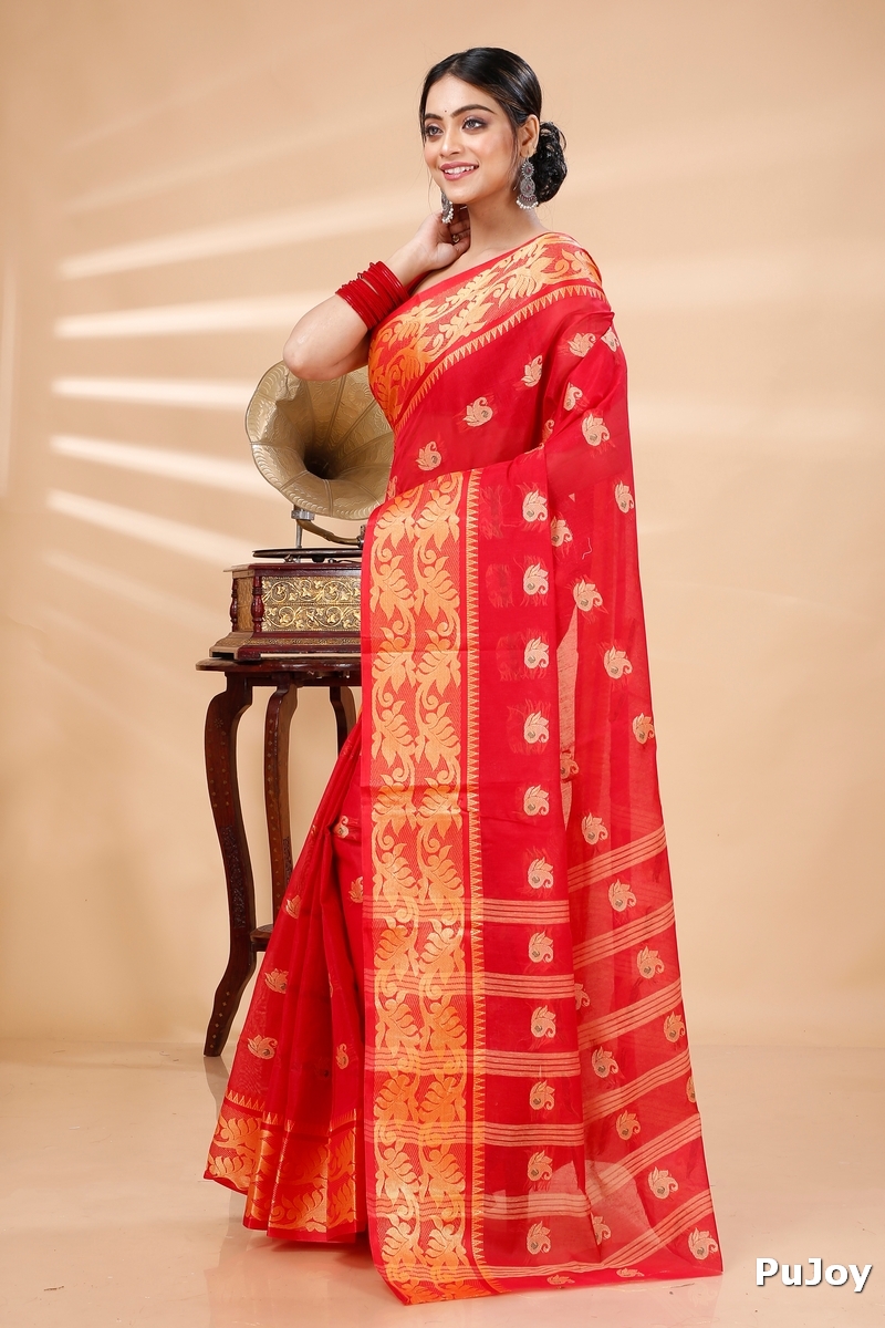 Red Pure Cotton HasFul Tant Saree (788)