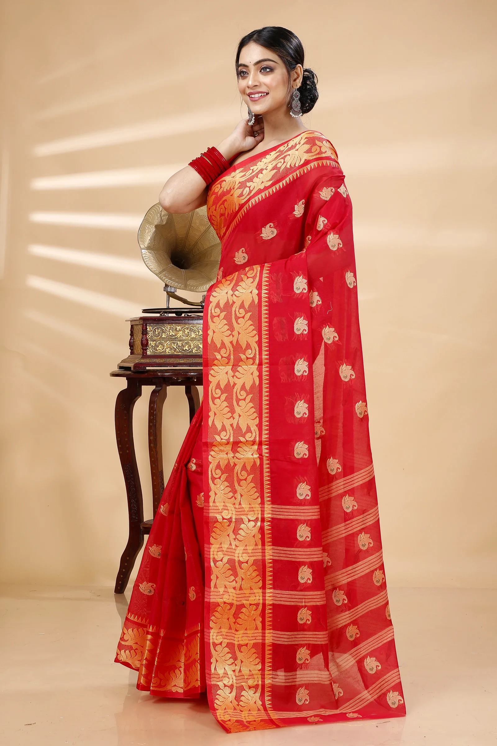 Red Pure Cotton HasFul Tant Saree (788)