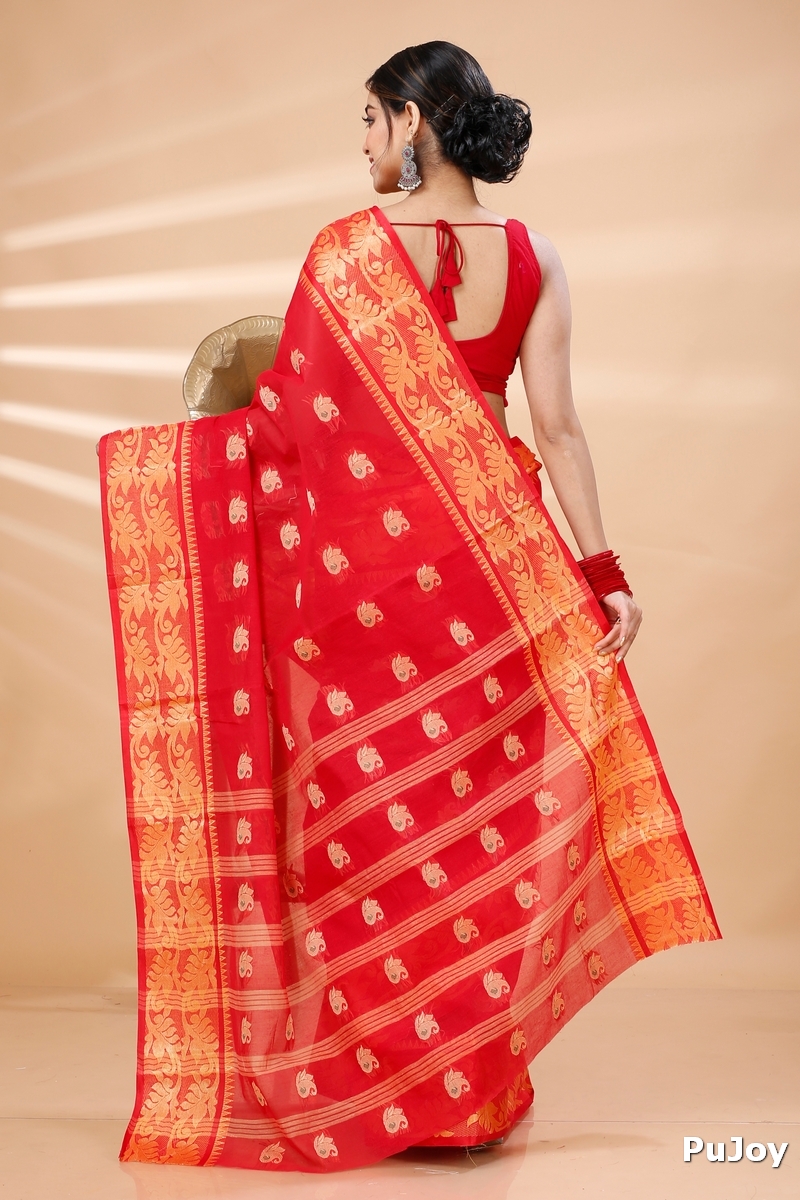 Red Pure Cotton HasFul Tant Saree (788)
