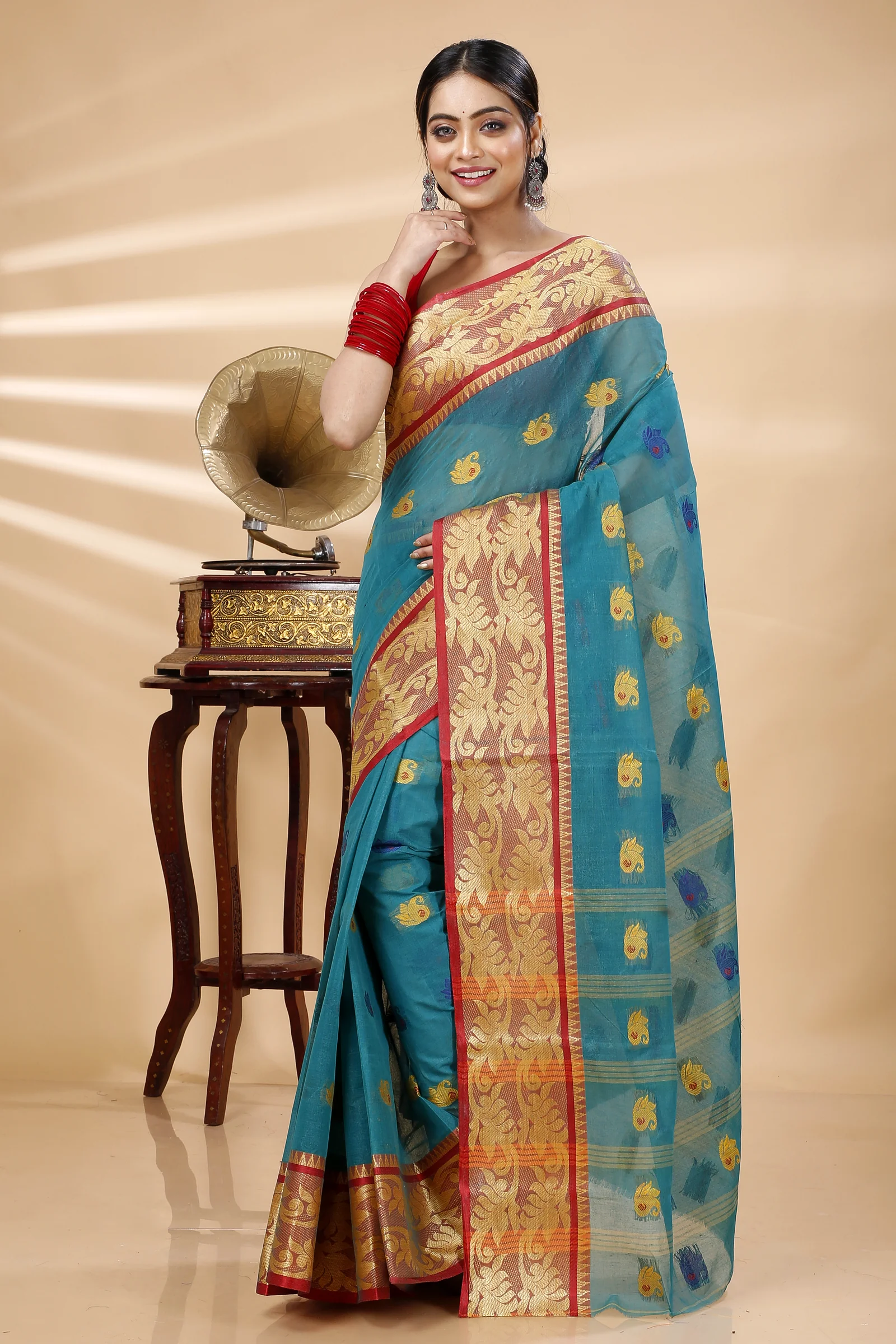 See Green Pure Cotton HasFul Tant Saree (789)