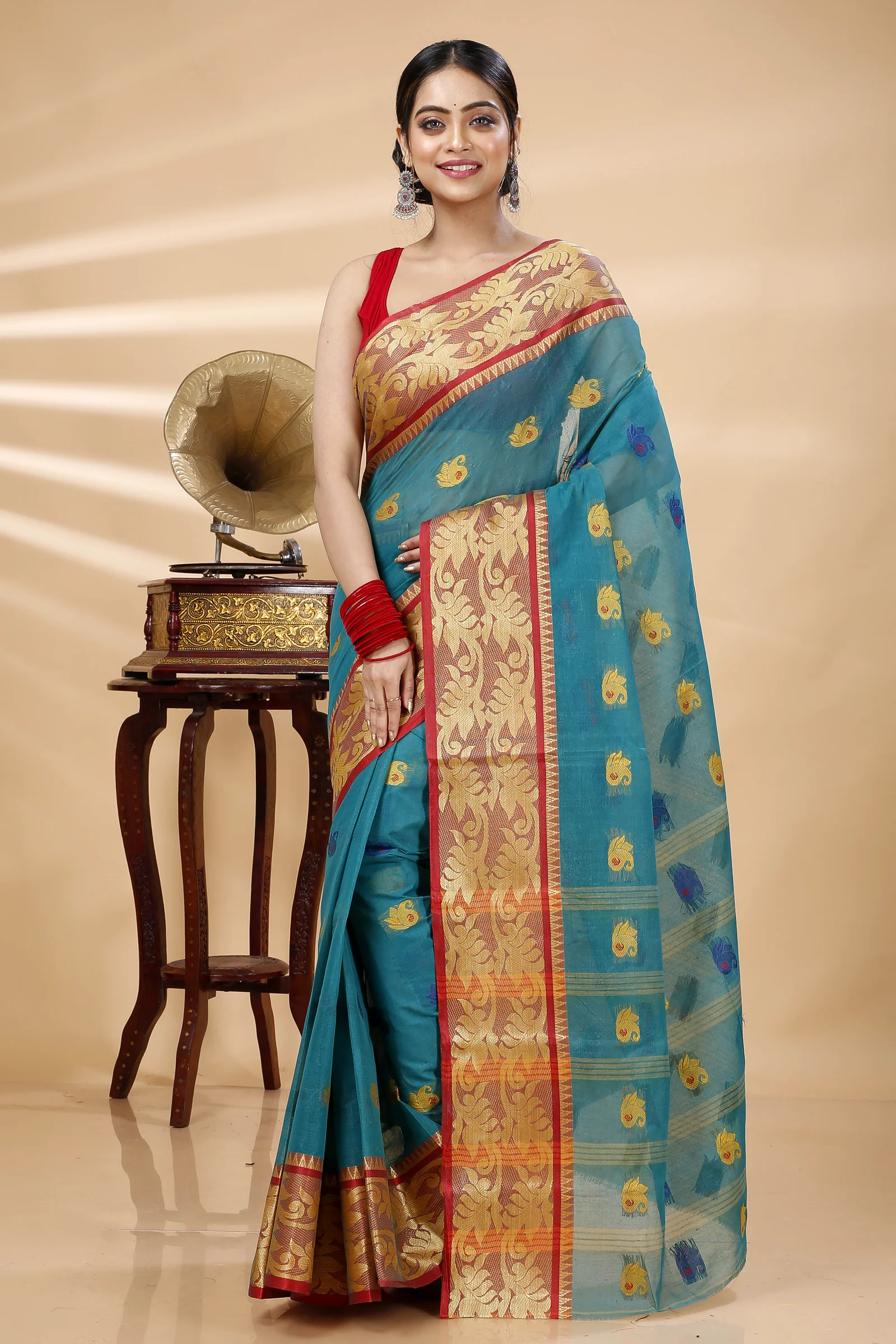 See Green Pure Cotton HasFul Tant Saree (789)