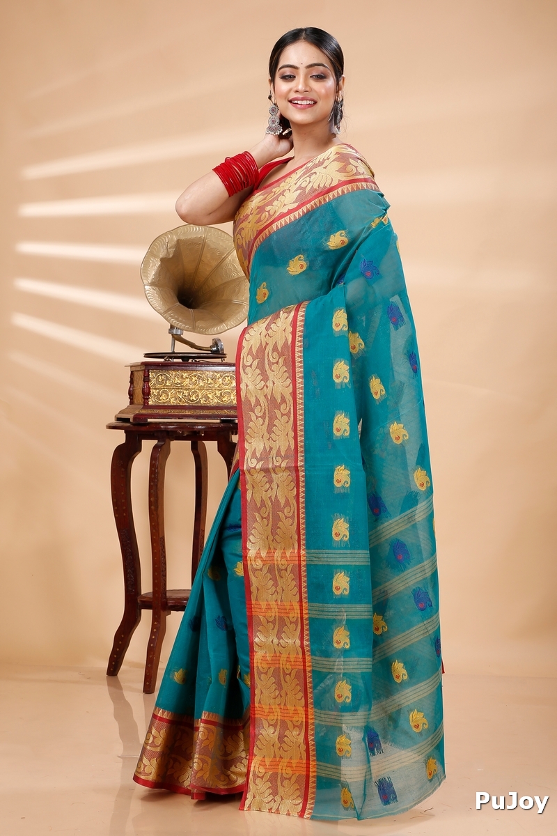 See Green Pure Cotton HasFul Tant Saree (789)