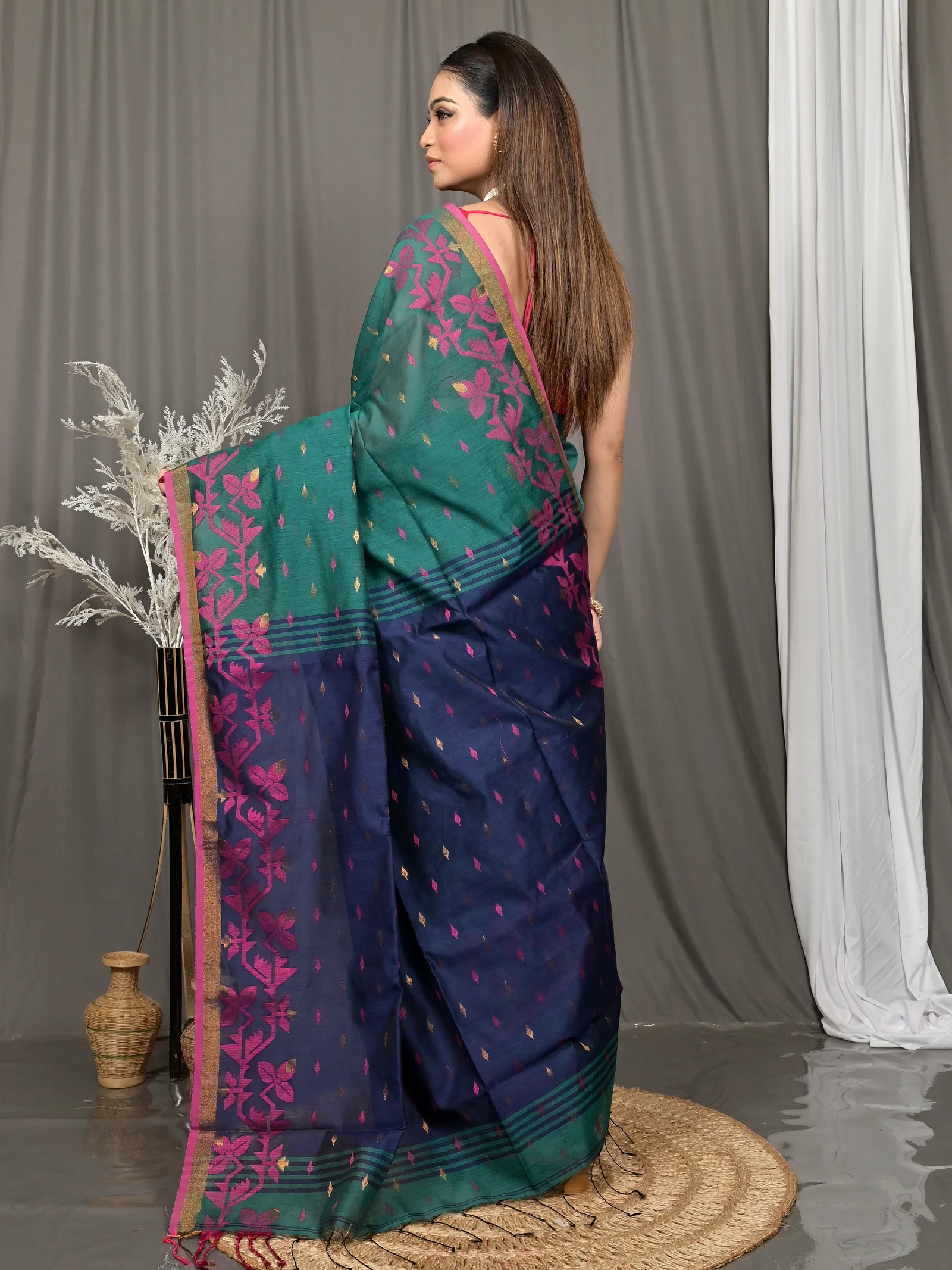 Dark Green Cotton Parvon Kanjivaram Silk Saree  (79)
