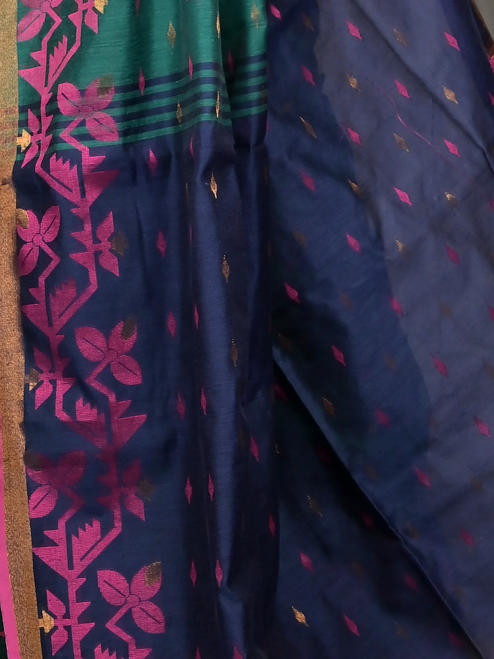 Dark Green Cotton Parvon Kanjivaram Silk Saree  (79)
