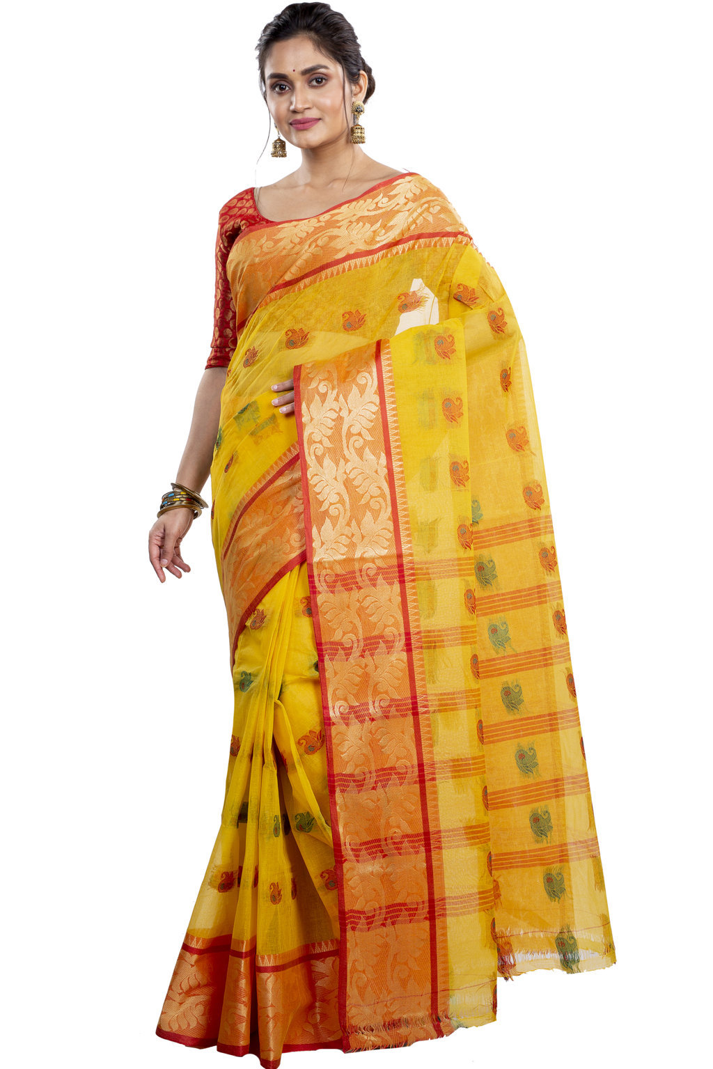 Yellow Pure Cotton HasFul Tant Saree (790)