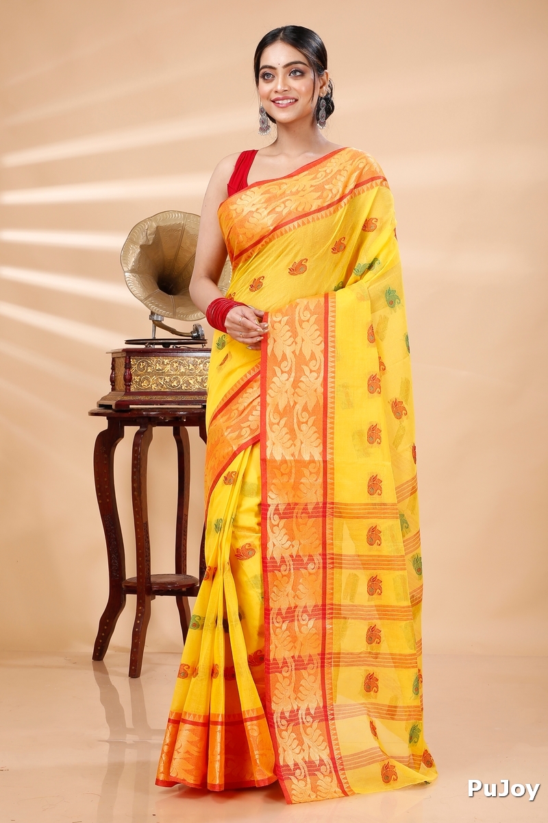 Yellow Pure Cotton HasFul Tant Saree (790)