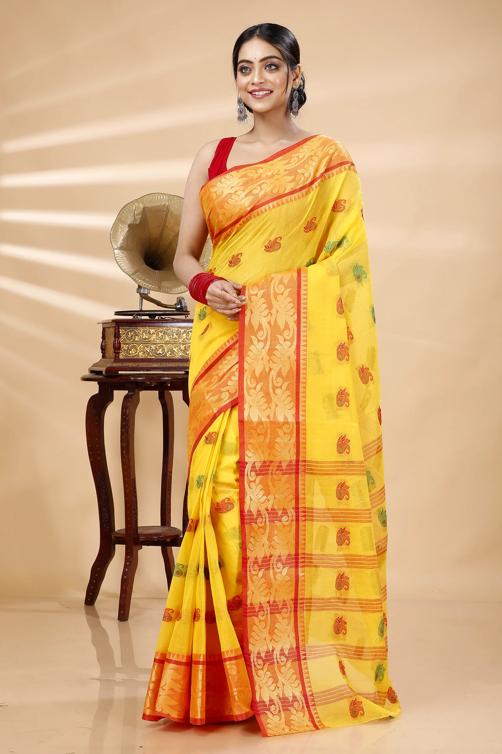 Yellow Pure Cotton HasFul Tant Saree (790)