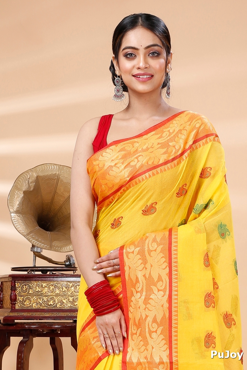 Yellow Pure Cotton HasFul Tant Saree (790)