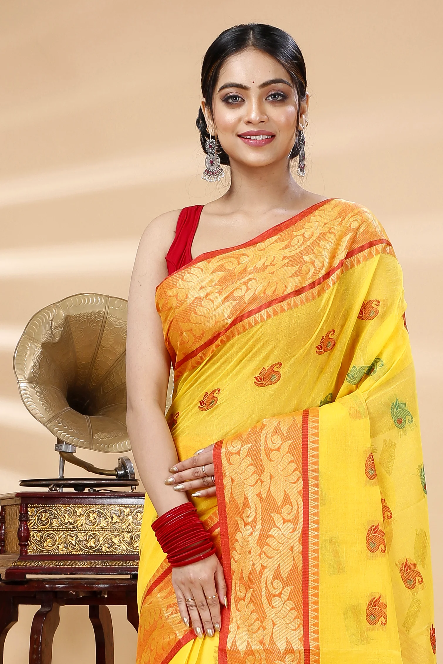 Yellow Pure Cotton HasFul Tant Saree (790)