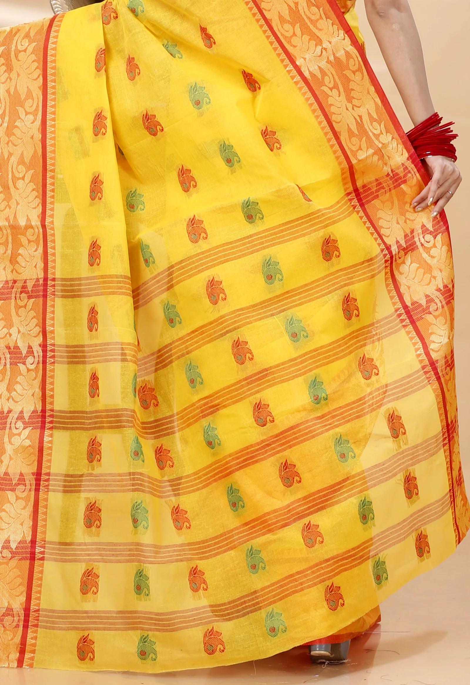 Yellow Pure Cotton HasFul Tant Saree (790)