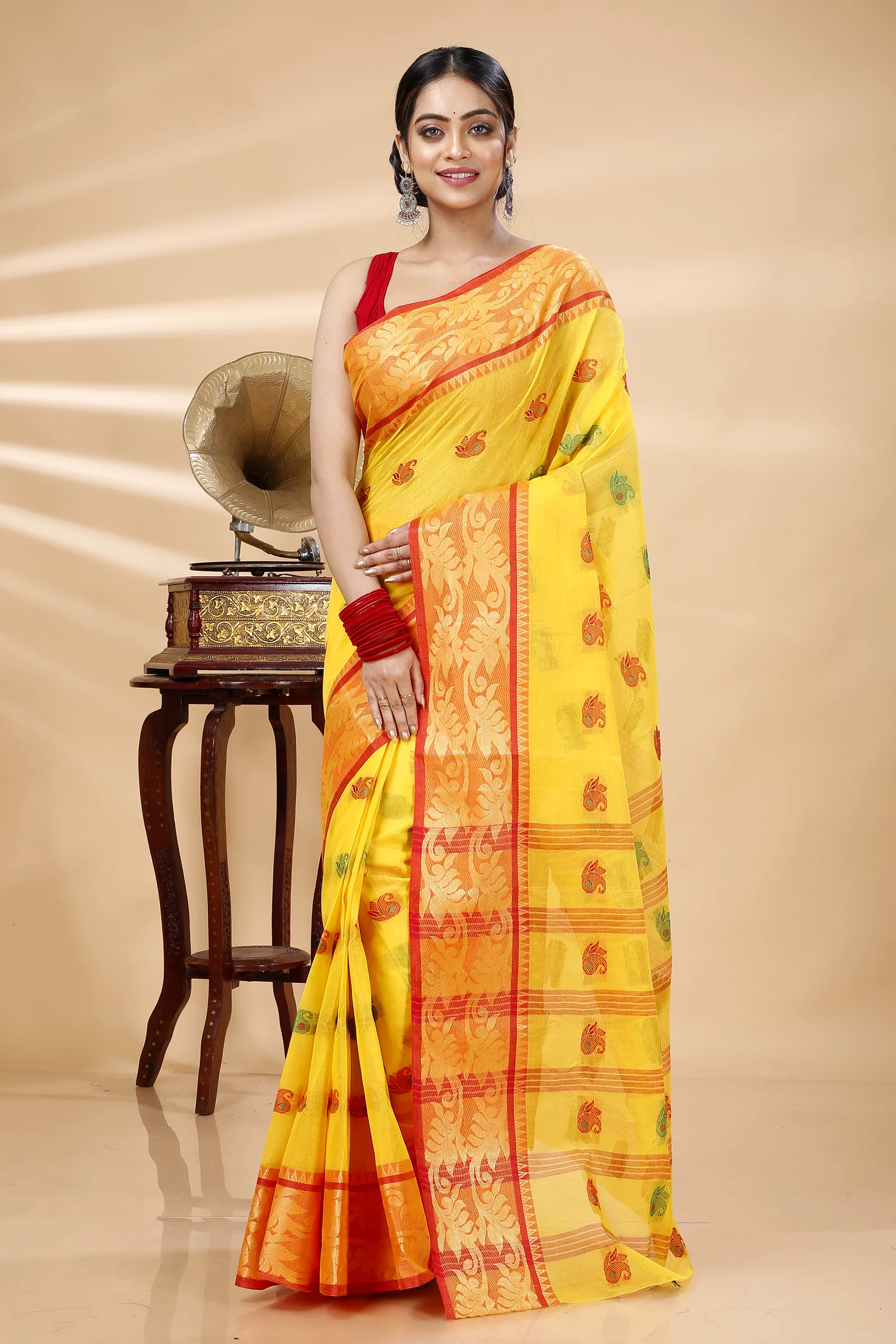 Yellow Pure Cotton HasFul Tant Saree (790)