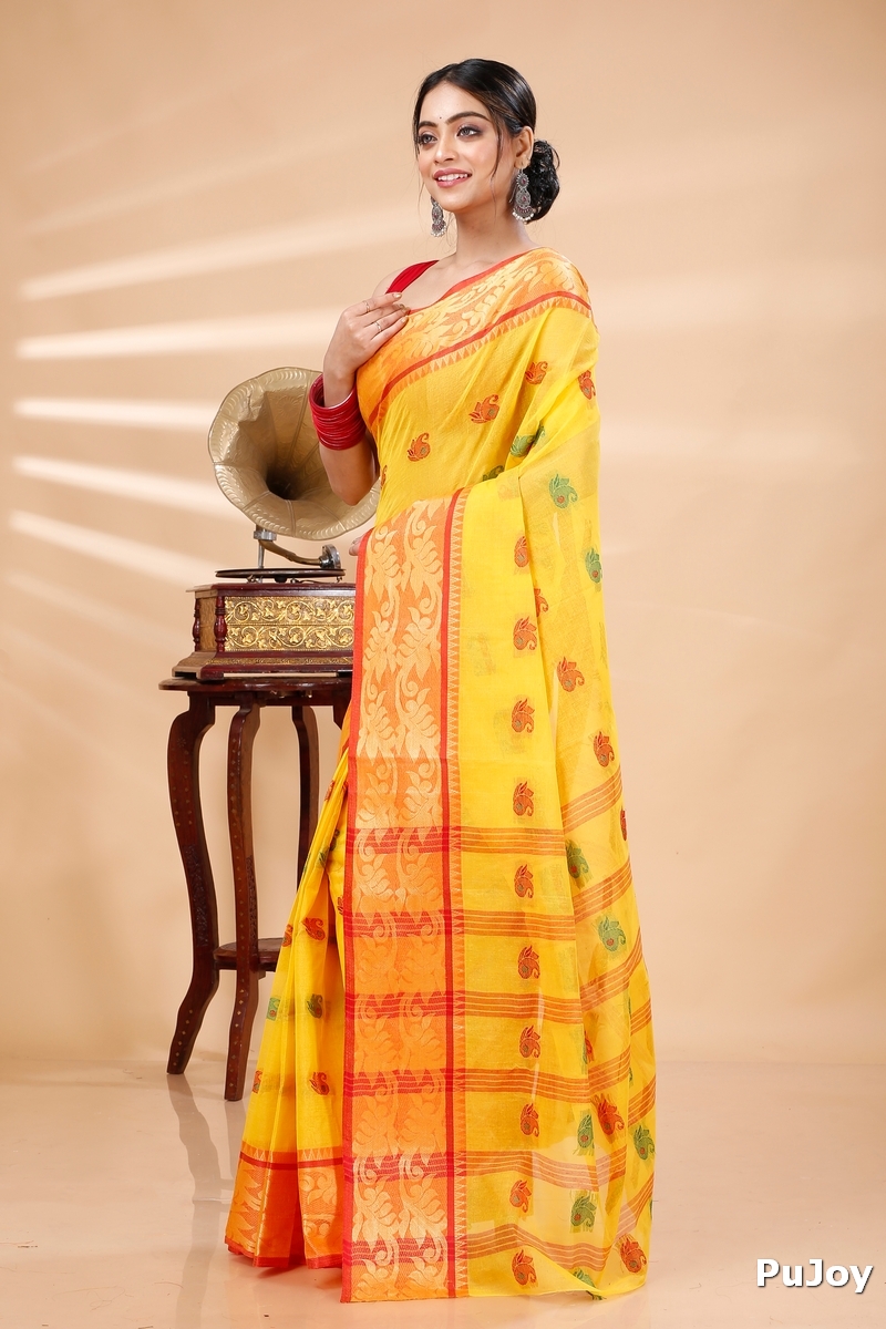 Yellow Pure Cotton HasFul Tant Saree (790)