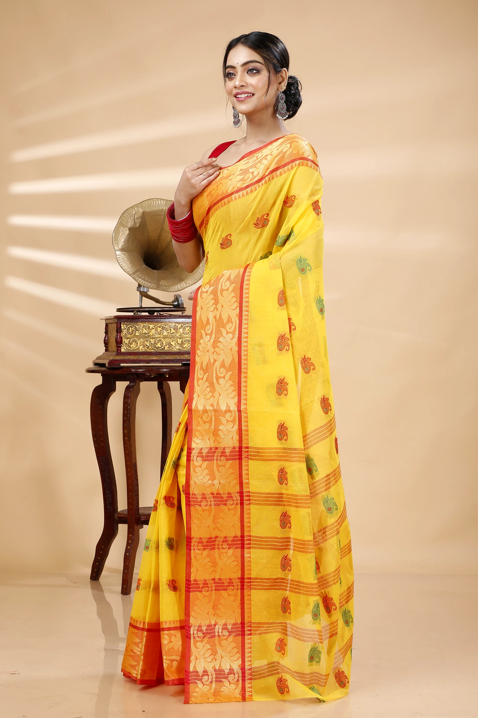 Yellow Pure Cotton HasFul Tant Saree (790)
