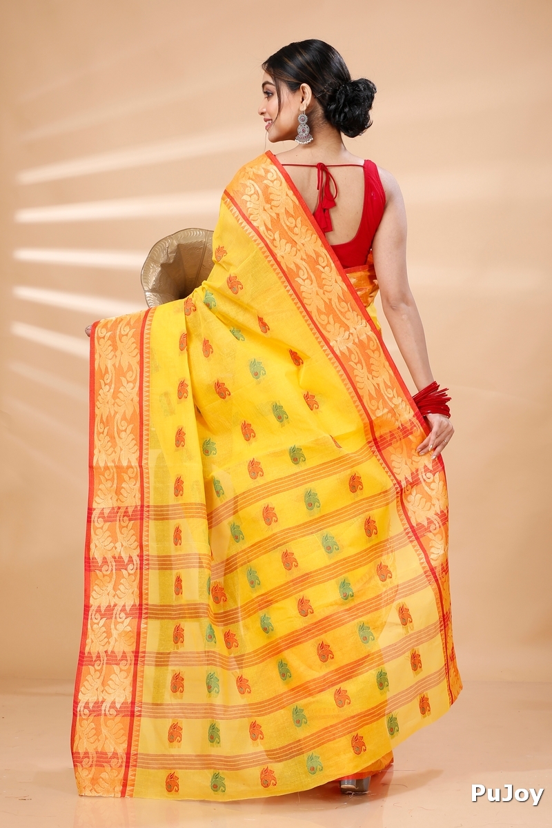 Yellow Pure Cotton HasFul Tant Saree (790)