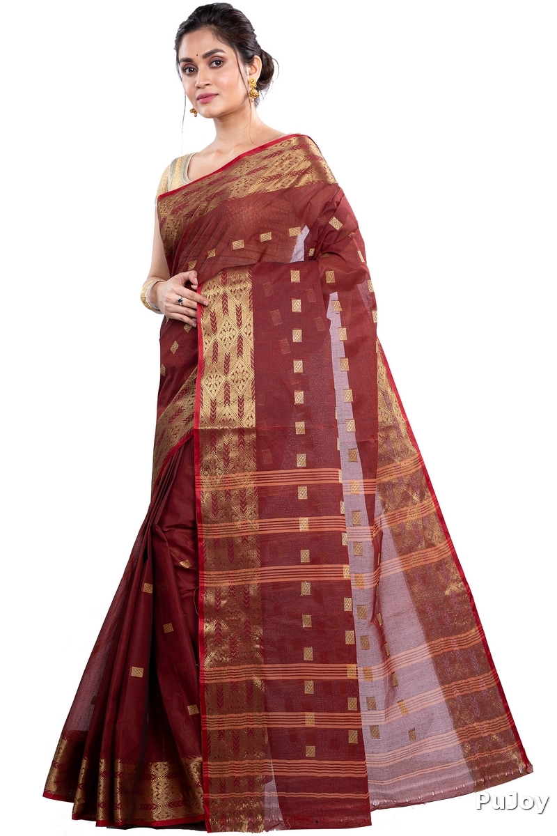 Brown Pure Cotton SqureButi Tant Saree (791)