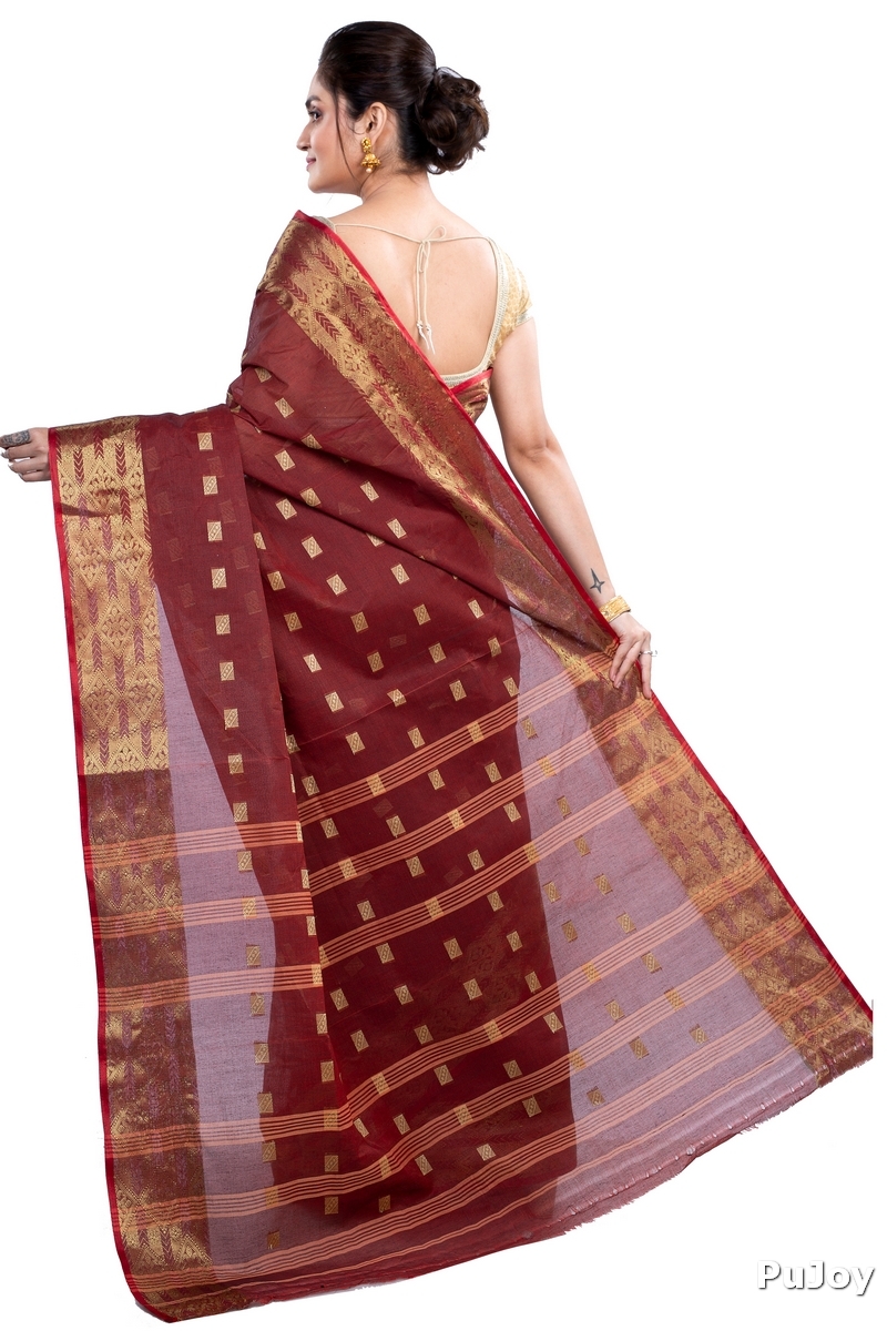 Brown Pure Cotton SqureButi Tant Saree (791)