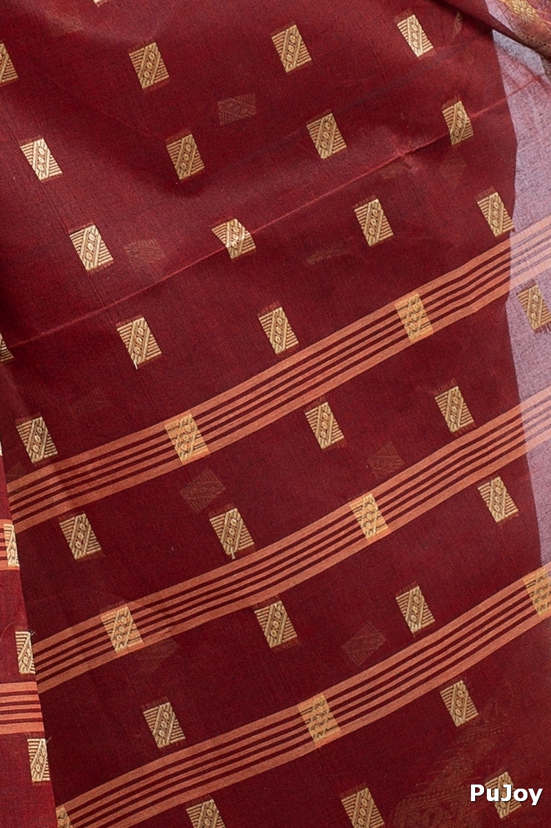 Brown Pure Cotton SqureButi Tant Saree (791)