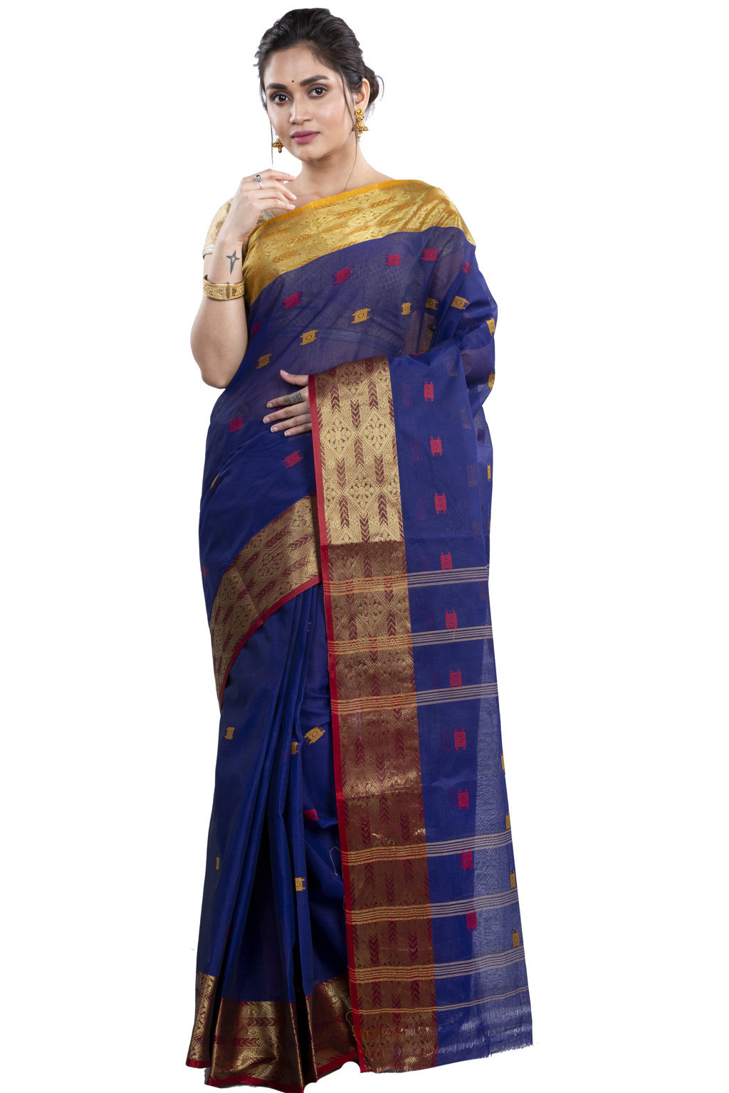 Naby Blue Pure Cotton SqureButi Tant Saree (792)