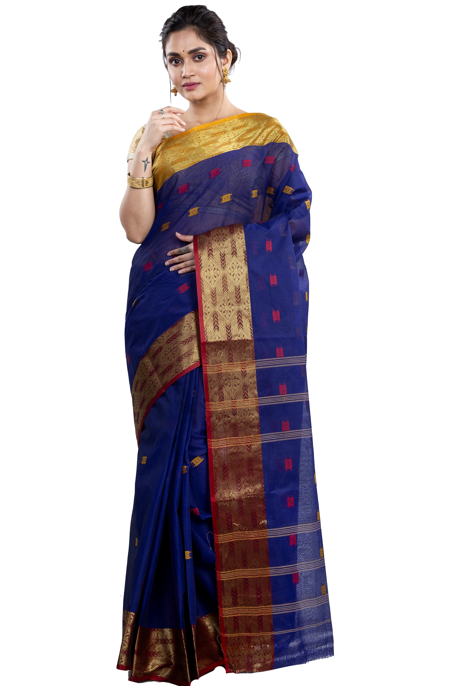 Naby Blue Pure Cotton SqureButi Tant Saree (792)