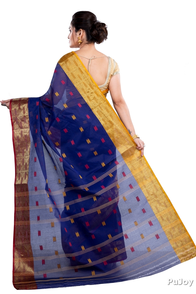 Naby Blue Pure Cotton SqureButi Tant Saree (792)
