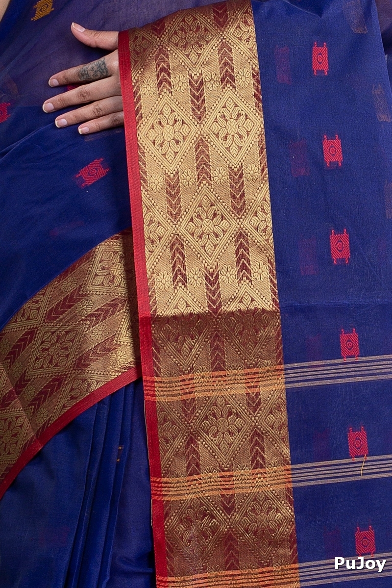 Naby Blue Pure Cotton SqureButi Tant Saree (792)