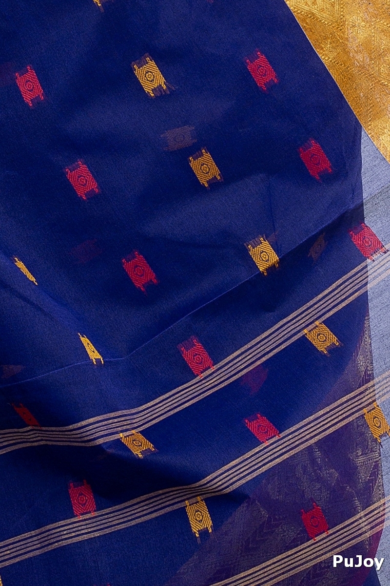 Naby Blue Pure Cotton SqureButi Tant Saree (792)