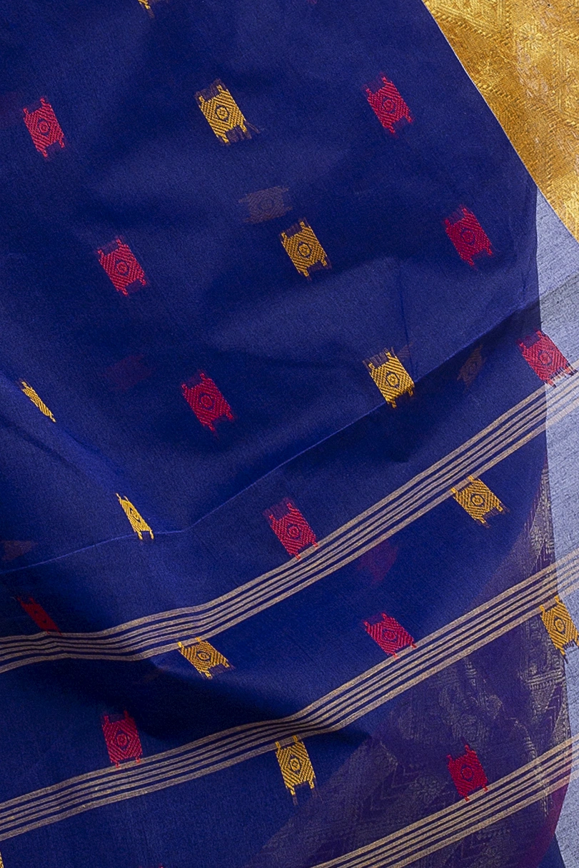 Naby Blue Pure Cotton SqureButi Tant Saree (792)