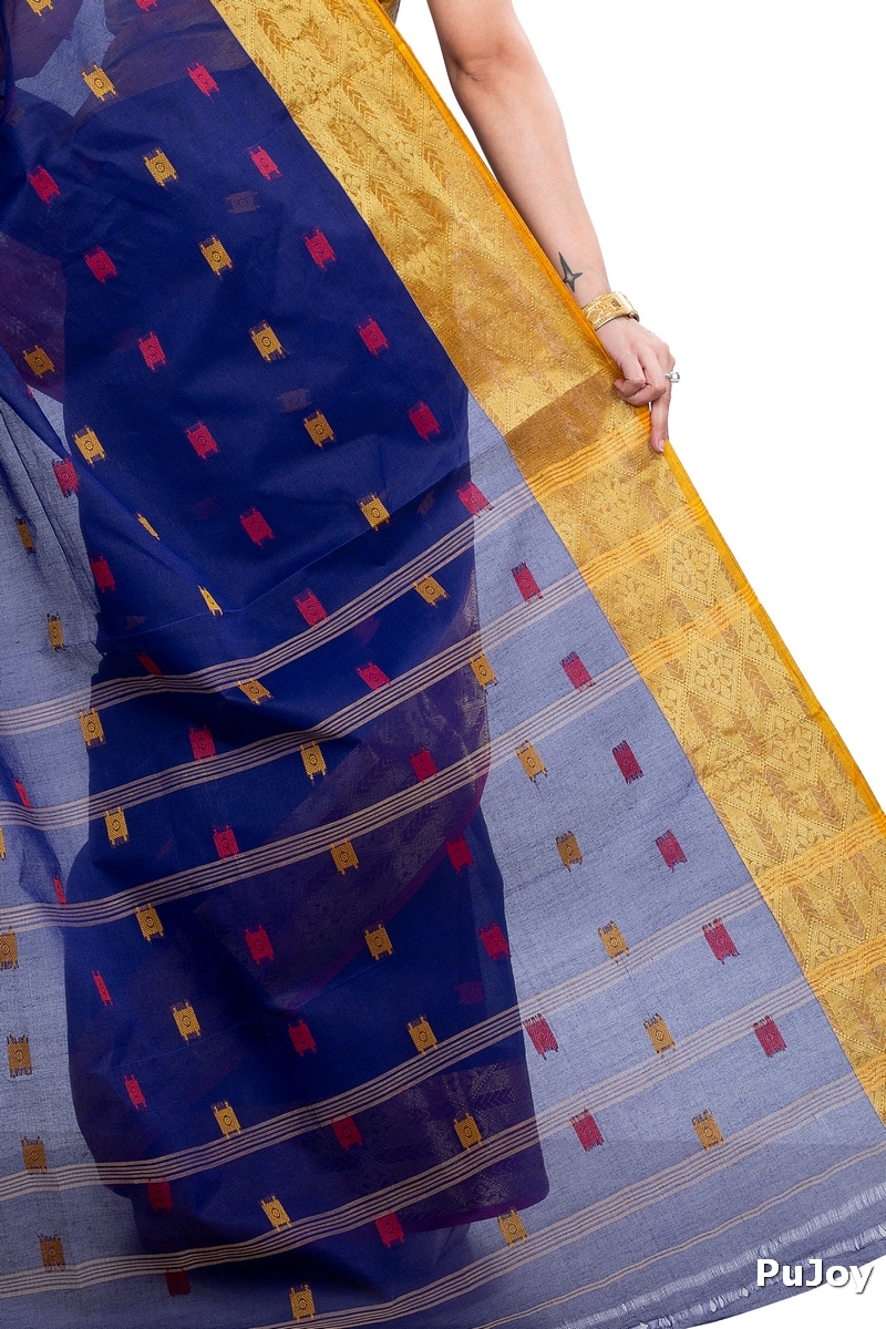 Naby Blue Pure Cotton SqureButi Tant Saree (792)