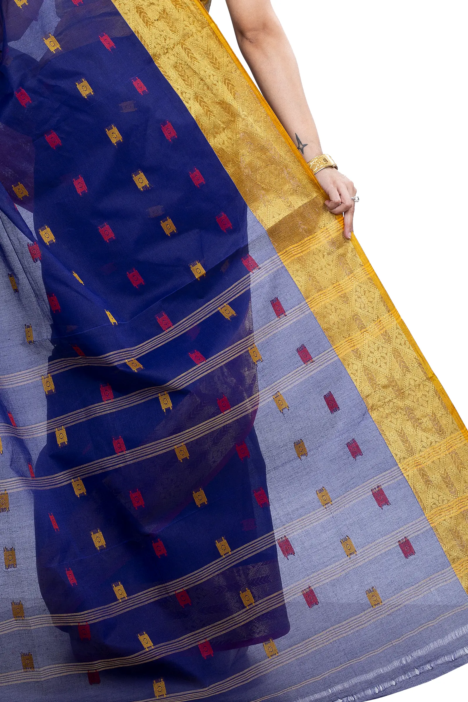 Naby Blue Pure Cotton SqureButi Tant Saree (792)