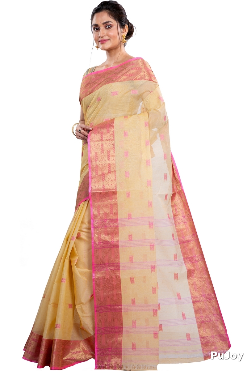 Cream Pure Cotton SqureButi Tant Saree (793)