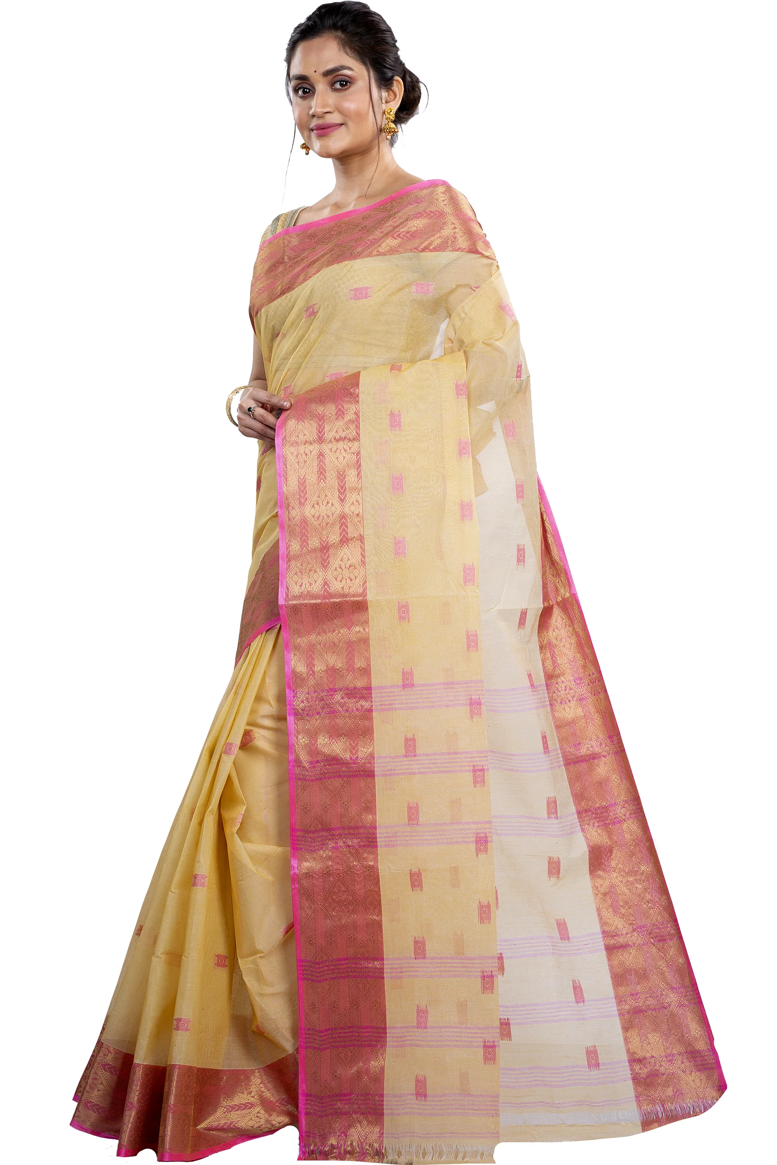 Cream Pure Cotton SqureButi Tant Saree (793)