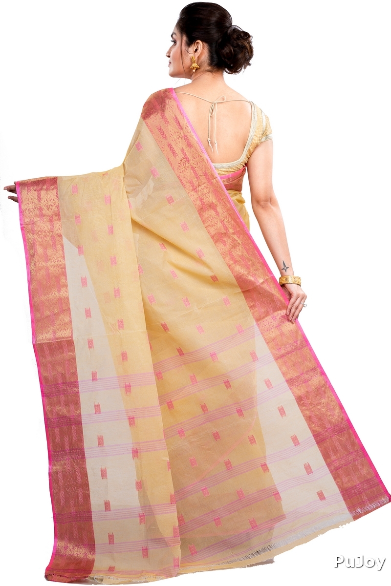 Cream Pure Cotton SqureButi Tant Saree (793)