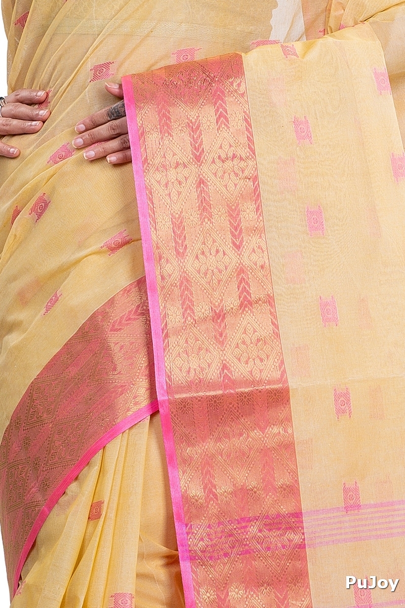 Cream Pure Cotton SqureButi Tant Saree (793)