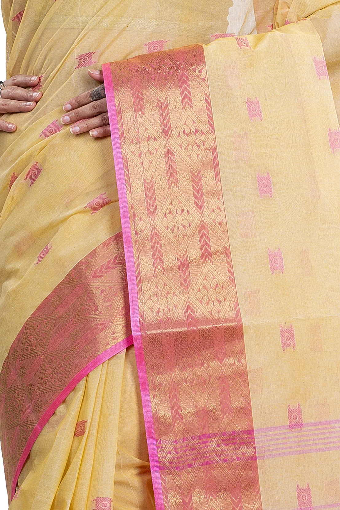 Cream Pure Cotton SqureButi Tant Saree (793)