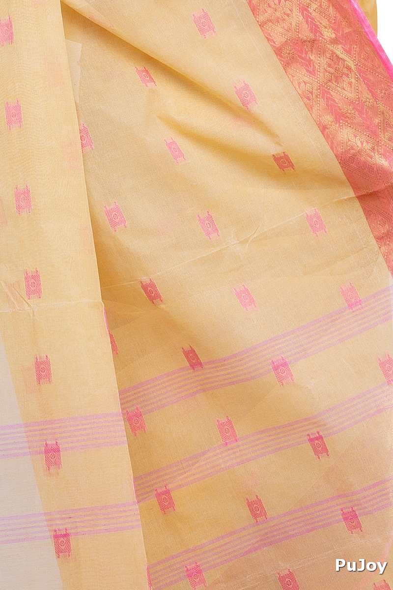 Cream Pure Cotton SqureButi Tant Saree (793)