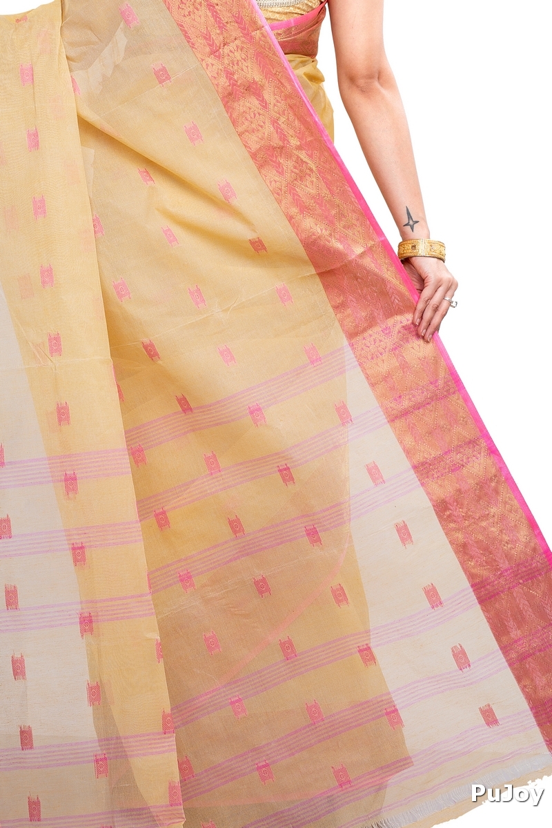 Cream Pure Cotton SqureButi Tant Saree (793)